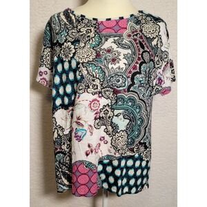 CHICO'S ZENERGY Size 2 (US 12-14) Shirt Top Short Sleeve Floral 0631